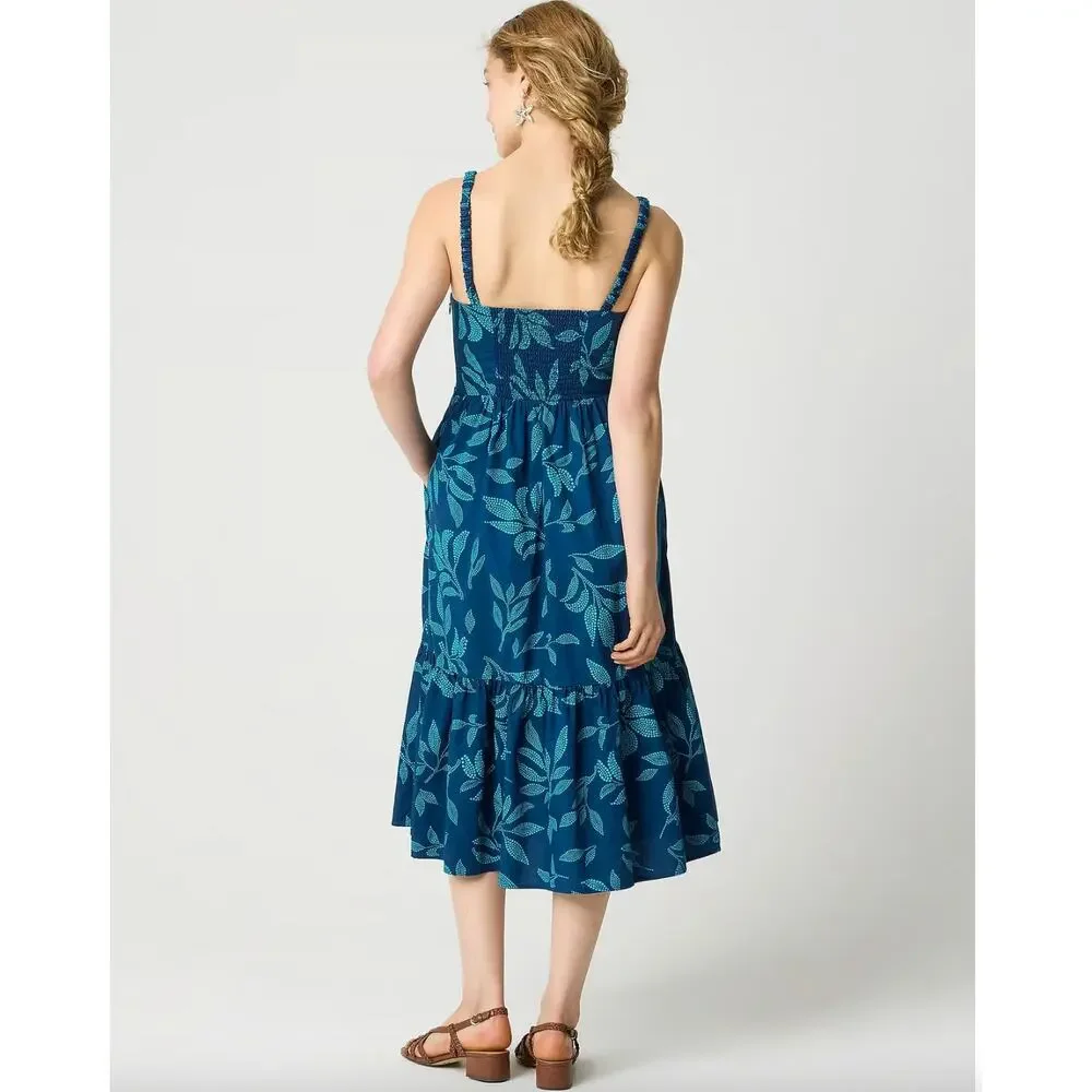 J.Crew Petite Poplin Corset Midi Dress Cotton Tropical Blue Vacation 0P NWT - Picture 4 of 12